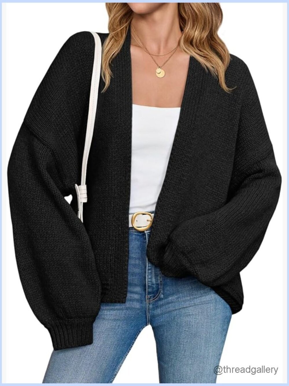 Open Front Chunky Knit Cardigan Long Lantern Sleeve Oversized Fall Sweater Coat